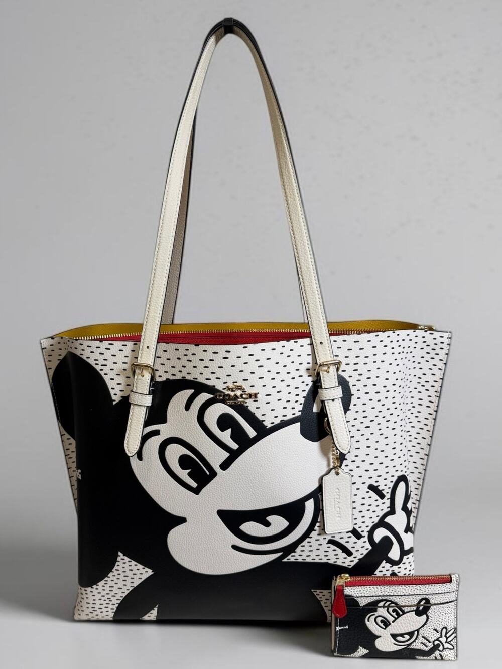 Coach C6978 Keith Haring Mickey Mollie Tote Bag & New Mini Skinny ID Card Case